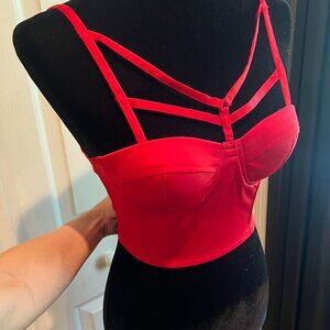 Charlotte Russe Strappy Red Bustier Crop Top - XS